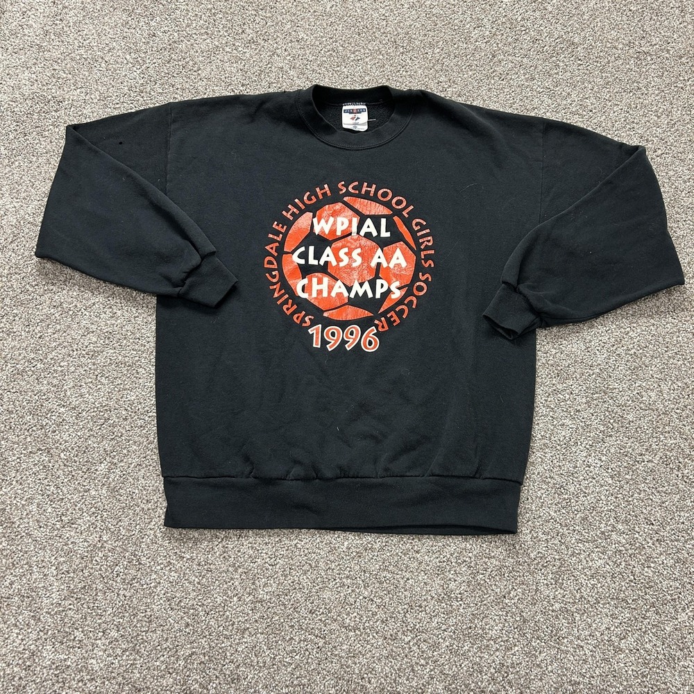 Vintage Jerzees Sweatshirt Mens XL Black Fleece WPIAL Girls Soccer Champs 1996